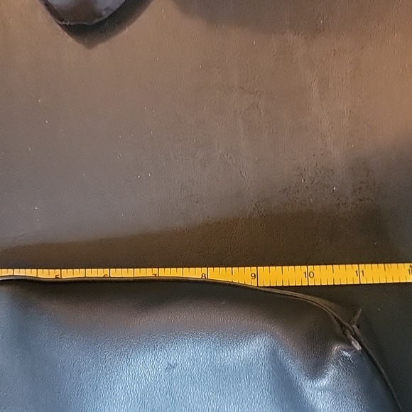 Black Bag w Strap Deep w/wooden handles.  Worn in some spots. Good condition. - Picture 10 of 10